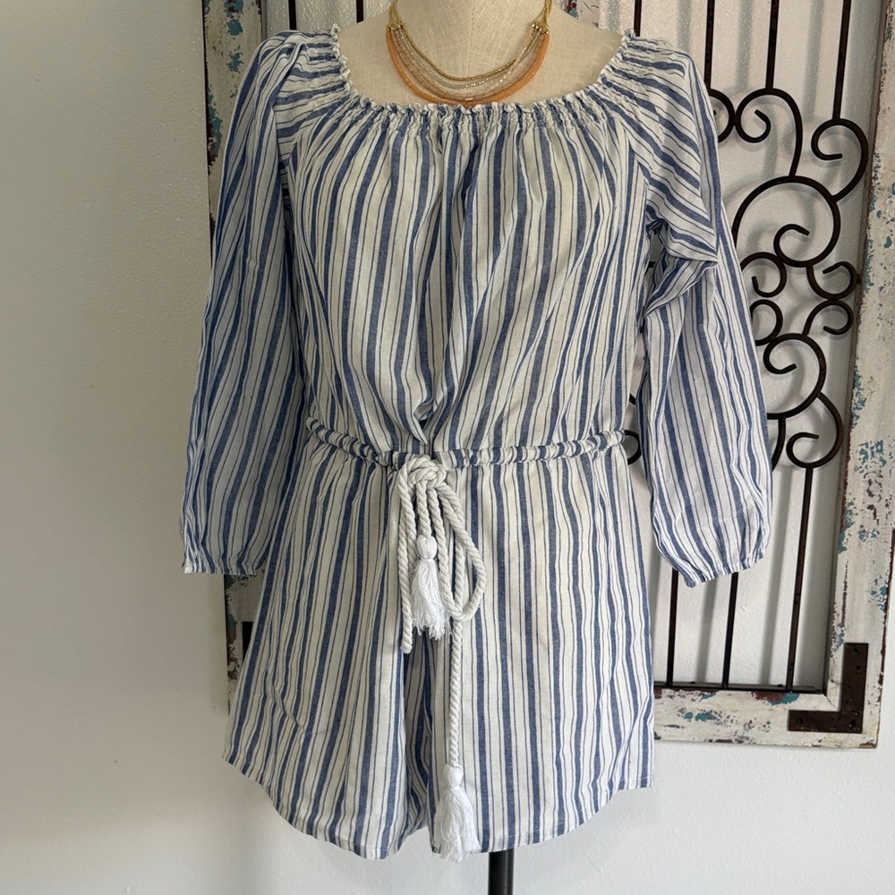 Striped Blue and White Off-Shoulder Dress